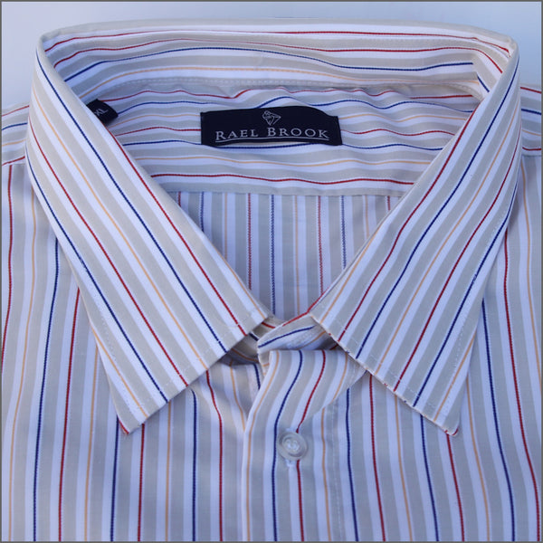 Rael Brook Tan & Red Stripe Short sleeve Shirt.