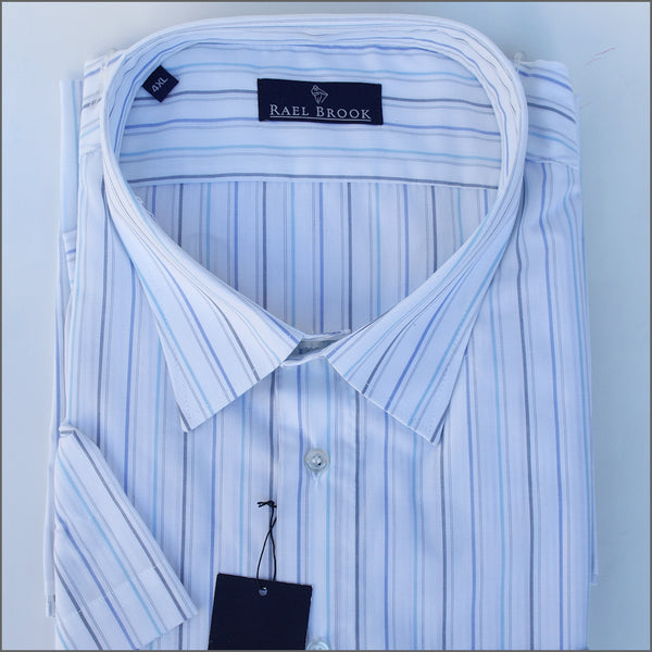 Rael Brook White & Grey Blue Stripe Short sleeve Shirt.
