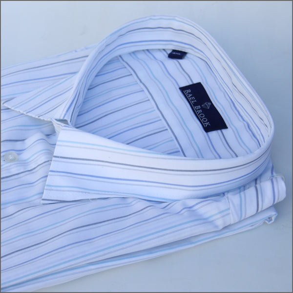 Rael Brook White & Grey Blue Stripe Short sleeve Shirt.