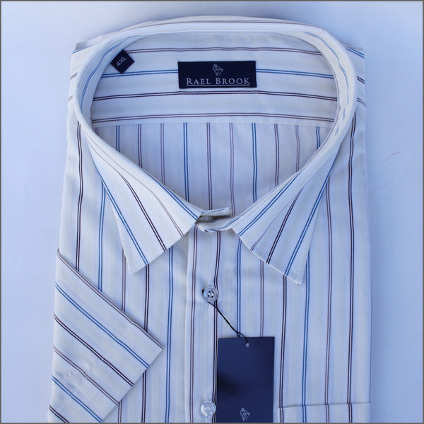 Rael Brook Cream & Blue Brown Stripe Short sleeve Shirt.