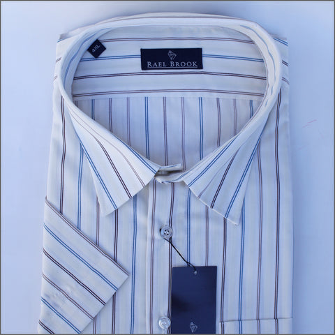Rael Brook Cream & Blue Brown Stripe Short sleeve Shirt.