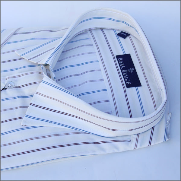 Rael Brook Cream & Blue Brown Stripe Short sleeve Shirt.