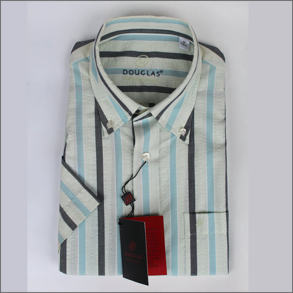 Douglas Navy & Light Blue Stripe Short sleeve Shirt.