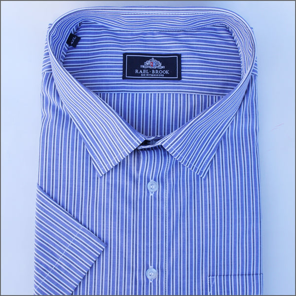 Rael Brook Blue & Navy with White Stripe Short sleeve Shirt.