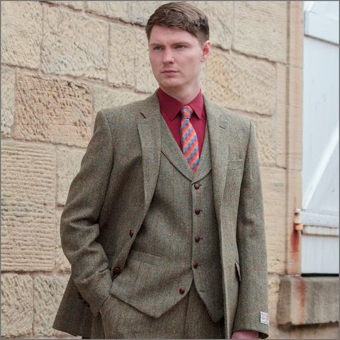 Harris Tweed Beige/Olive Herringbone Jacket~~