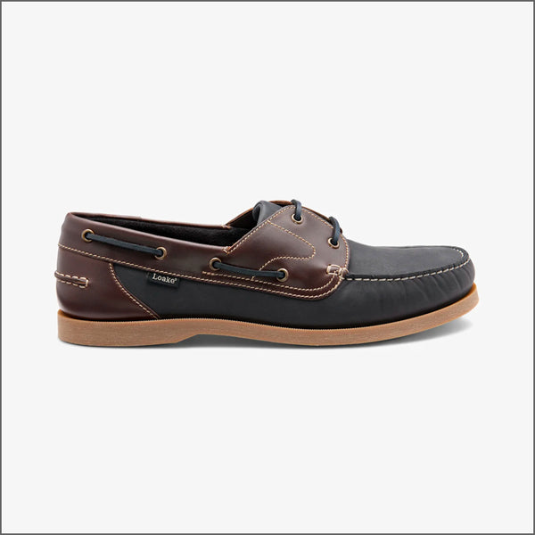 Loake Padstow Brown Waxy Leather & Navy Nubuck Boat Shoe*