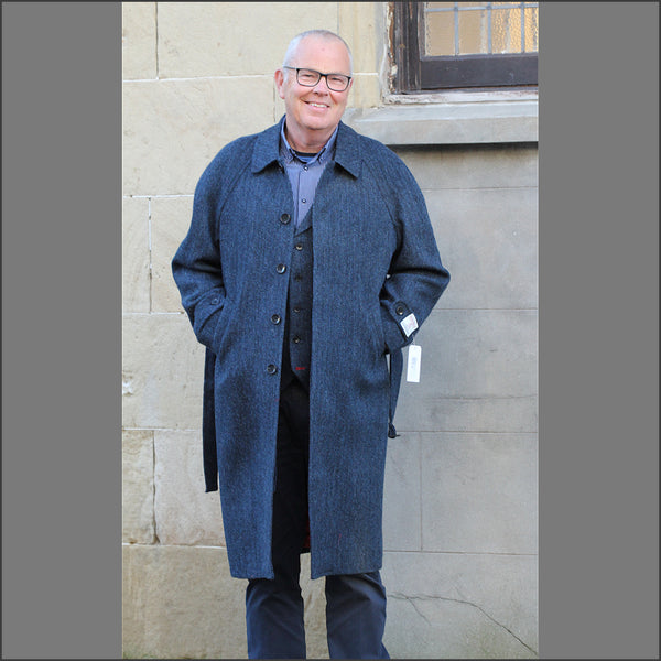Dark Blue Raglan Harris Tweed Dark Blue Herringbone Raglan Overcoat¬ | cwmenswear