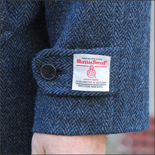 Harris Tweed Dark Blue Herringbone Raglan Overcoat¬
