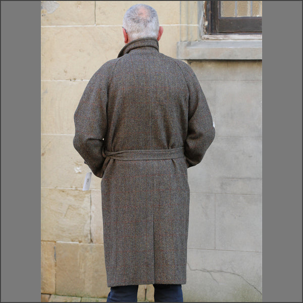 Harris Tweed Brown Herringbone Raglan Overcoat¬