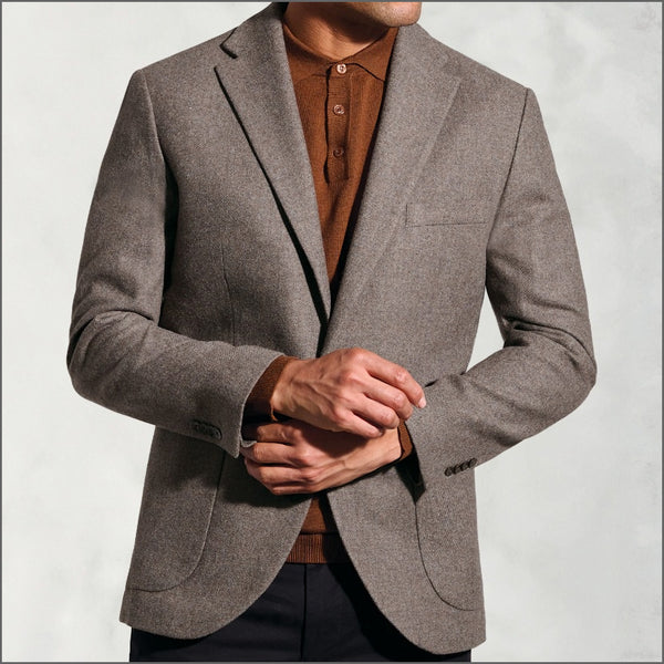 Brook Taverner Tailored Fit Southall Taupe Italian Wool Blend Jacket^^