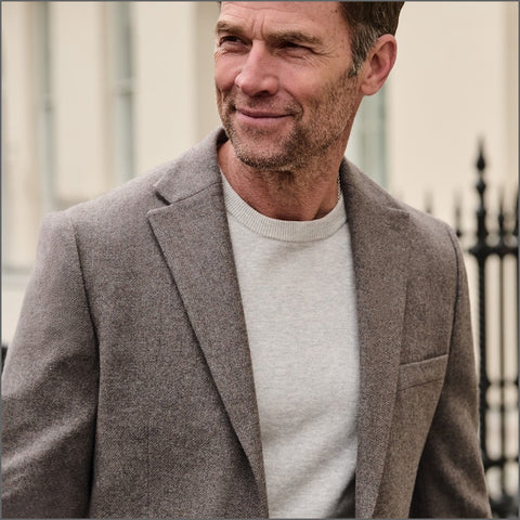 Brook Taverner Tailored Fit Southall Taupe Italian Wool Blend Jacket^^