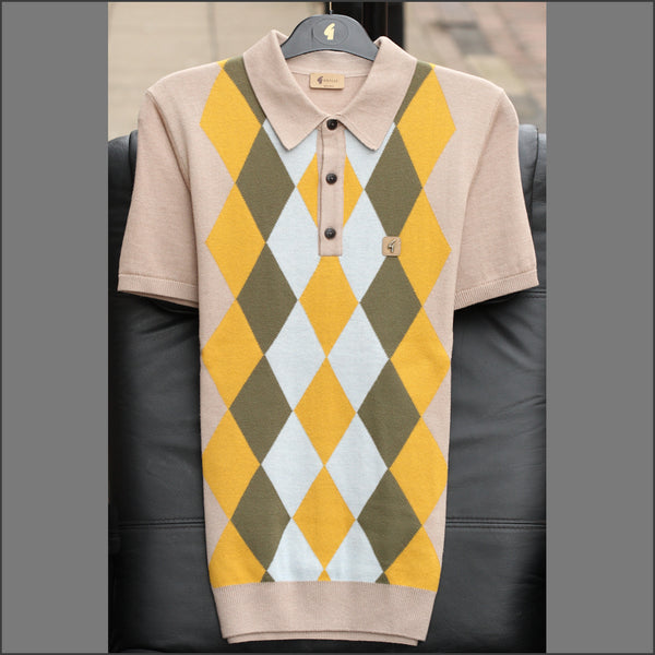 Gabicci Vintage Pablo Granola Pattern Polo Top^