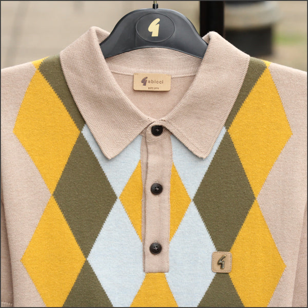 Gabicci Vintage Pablo Granola Pattern Polo Top^