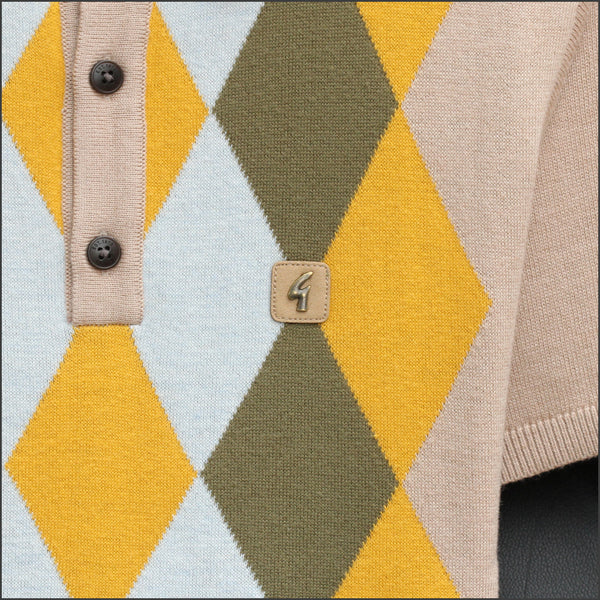 Gabicci Vintage Pablo Granola Pattern Polo Top^