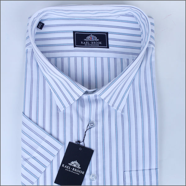Rael Brook White & Blue Stripe Short sleeve Shirt.