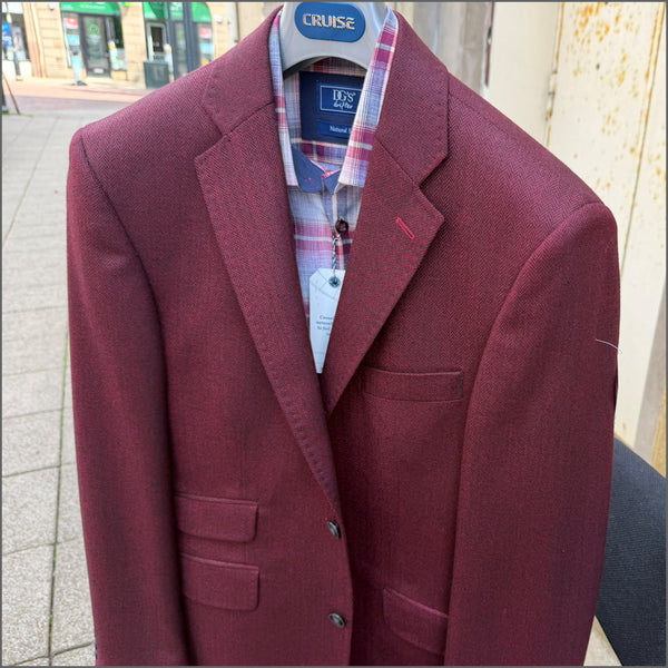 Douglas Wine Herringbone Wool Jacket.