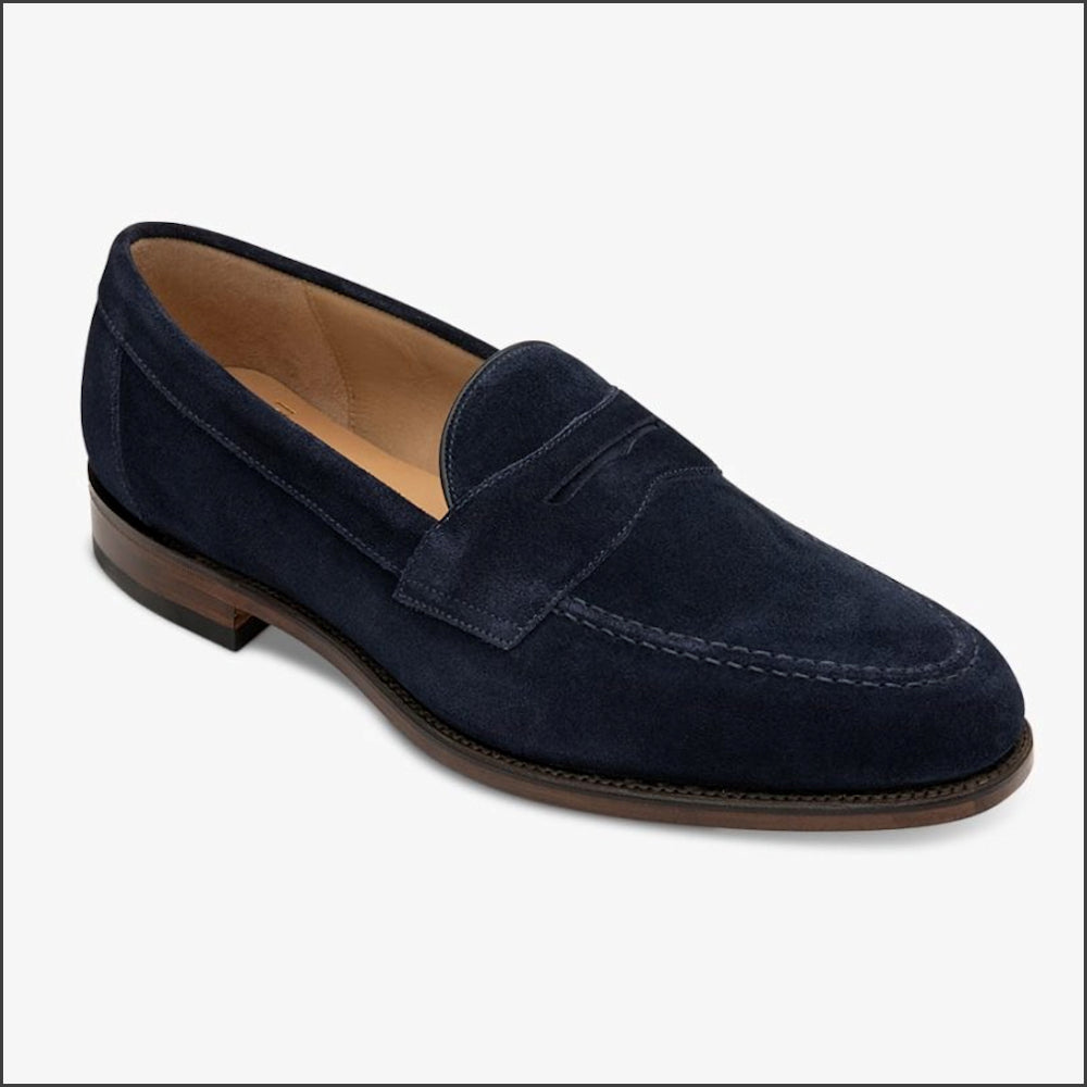 Loake Imperial Navy Suede Penny Loafer F Fit=