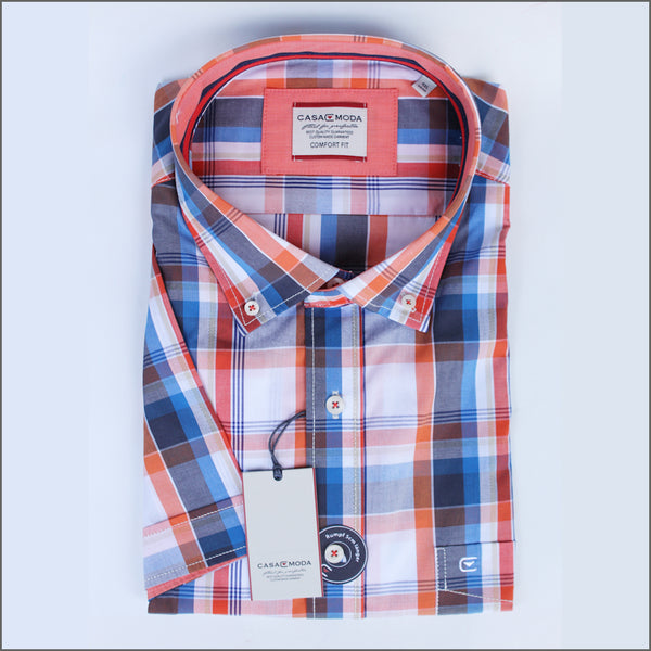Casa Moda Blue & Orange Check Short sleeve Shirt.