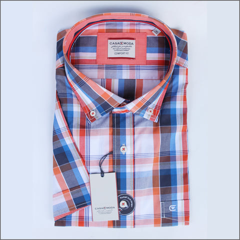 Casa Moda Blue & Orange Check Short sleeve Shirt.