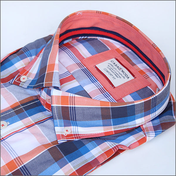 Casa Moda Blue & Orange Check Short sleeve Shirt.