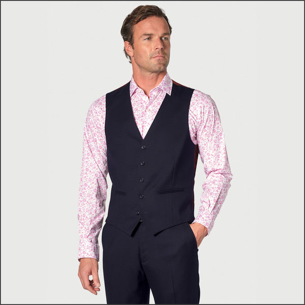 Brook Taverner Wells Navy Wool Blend Waistcoat*