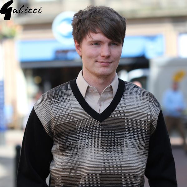 Gabicci M14 Black Pattern V Neck=
