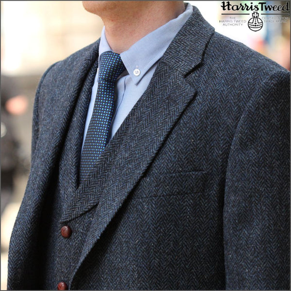 Harris Tweed Dark Blue Herringbone Jacket~~