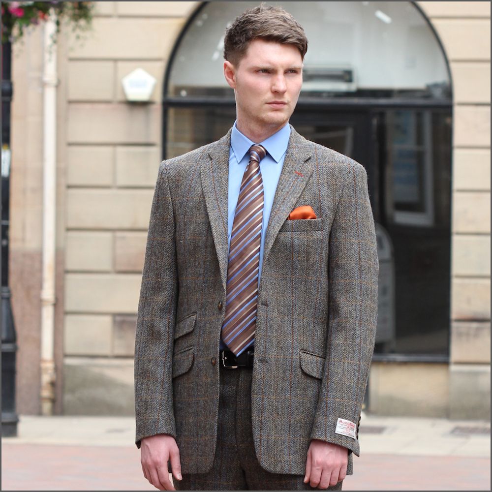 Harris Tweed Brown, Blue Herringbone Jacket=