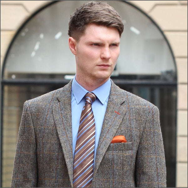 Harris Tweed Brown, Blue Herringbone Jacket=