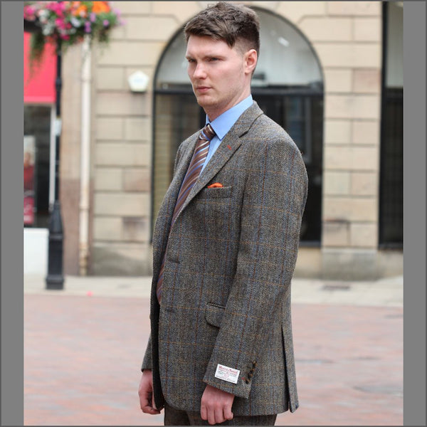 Harris Tweed Brown, Blue Herringbone Jacket=