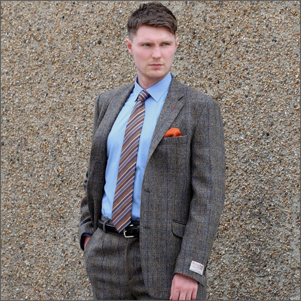 Harris Tweed Brown, Blue Herringbone Jacket=