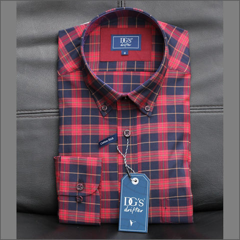 Drifter Ivano Maroon, Navy & Red Check Shirt--