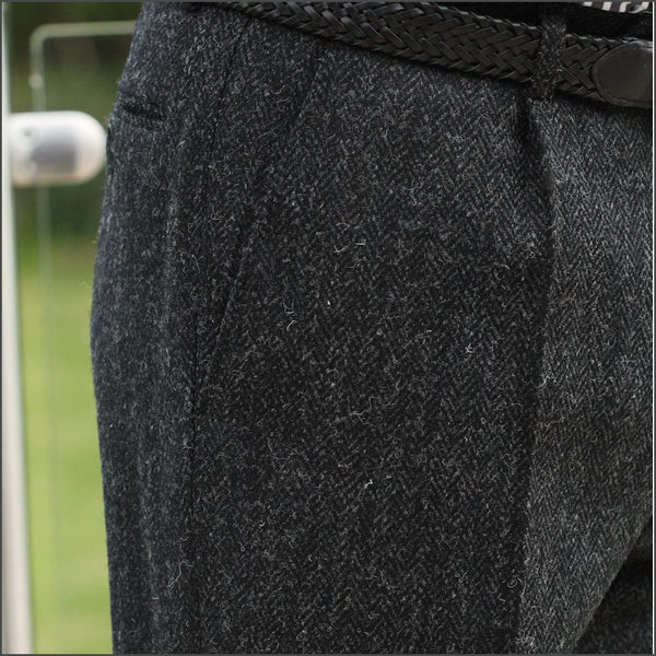Harris Tweed Charcoal Herringbone Trouser=