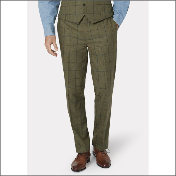 Brook Taverner Haincliffe Green Overcheck Tweed Suit Trouser*