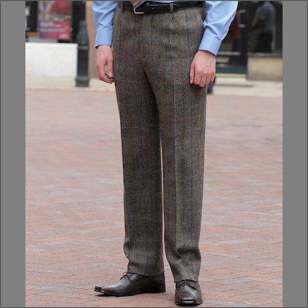 Harris Tweed Brown, Blue, Herringbone 3pc Suit=