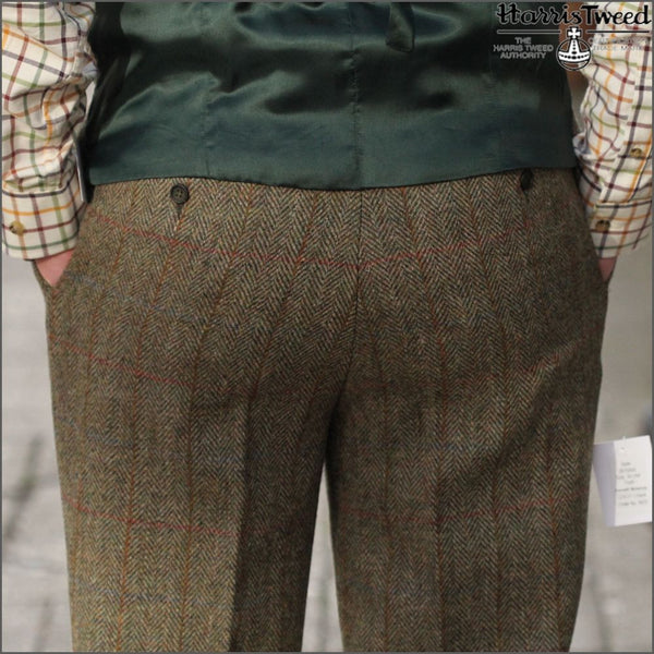 Harris Tweed Beige/Olive Herringbone Trousers=