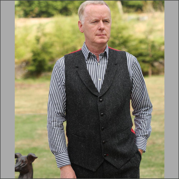 Harris Tweed Charcoal Herringbone Overcoat=