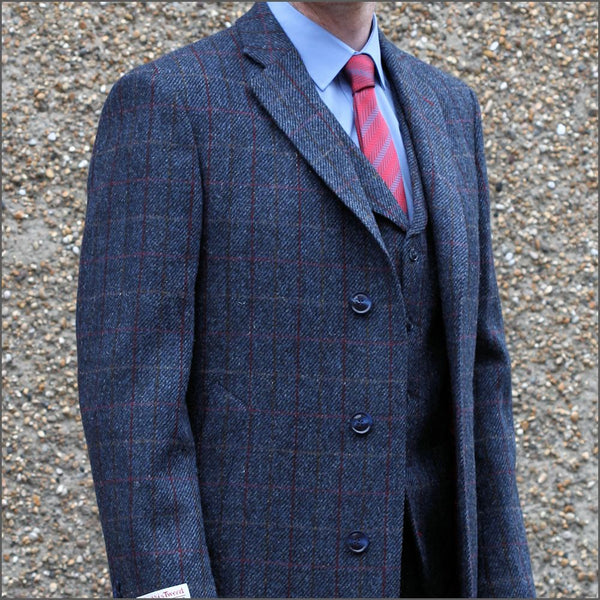 Harris Tweed Blue with Wine Check Overcoat*