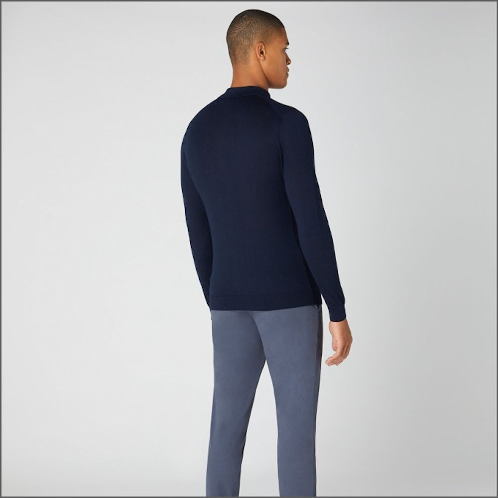 Reums Uomo Navy Slim Fit Merino Wool-Blend Long Sleeve knitted