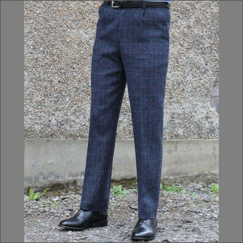 Harris Tweed Blue, Wine Check Trousers=