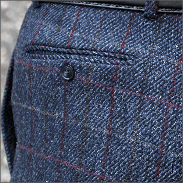 Harris Tweed Blue, Wine Check Trousers=