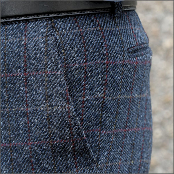 Harris Tweed Blue, Wine Check Trousers=