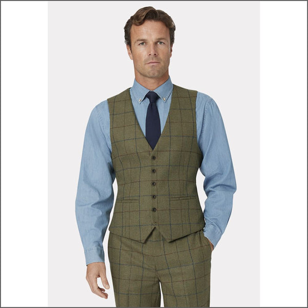 Brook Taverner Haincliffe Green Overcheck Waist Coat*