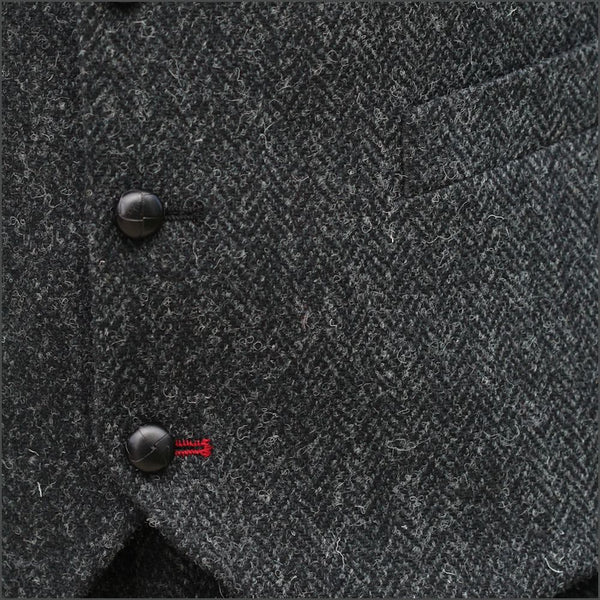 Harris Tweed Charcoal Herringbone Waistcoat`