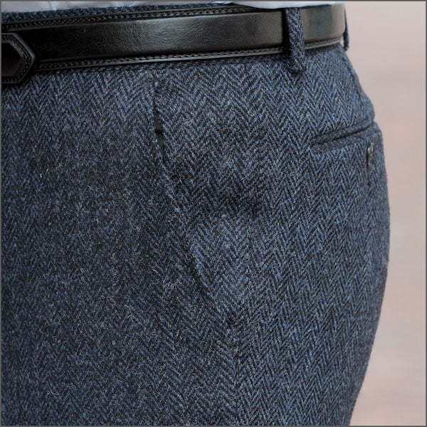 Harris Tweed Dark Blue Herringbone 3pc Suit=