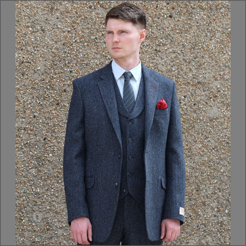Harris Tweed Dark Blue Herringbone Jacket~~