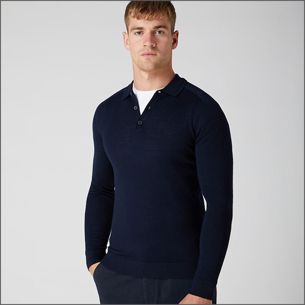 Reums Uomo Navy Slim Fit Merino Wool-Blend Long Sleeve knitted
