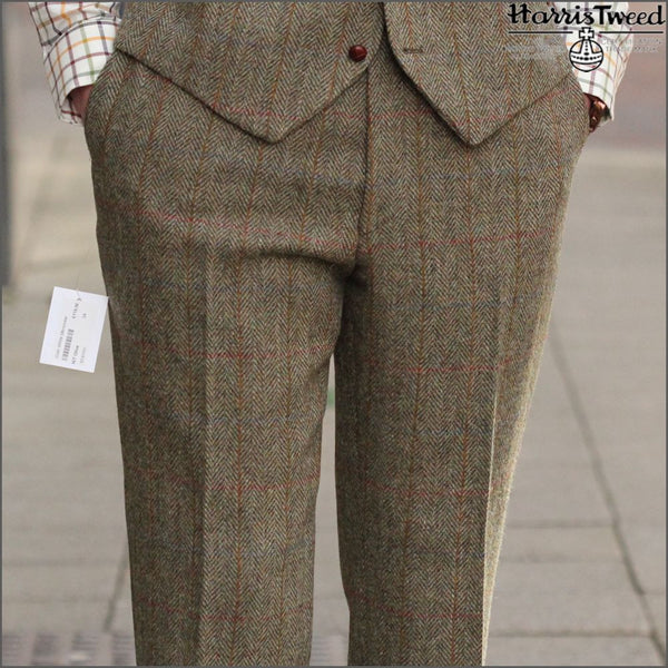 Harris Tweed Beige/Olive Herringbone Trousers=