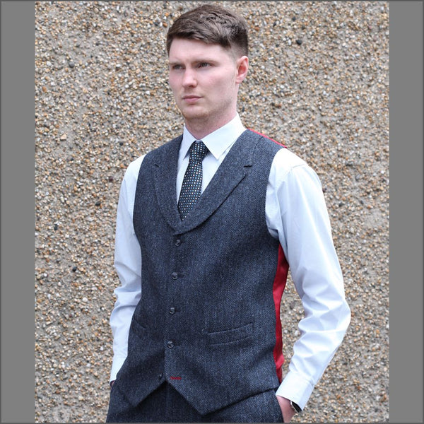 Harris Tweed Dark Blue Herringbone 3pc Suit=