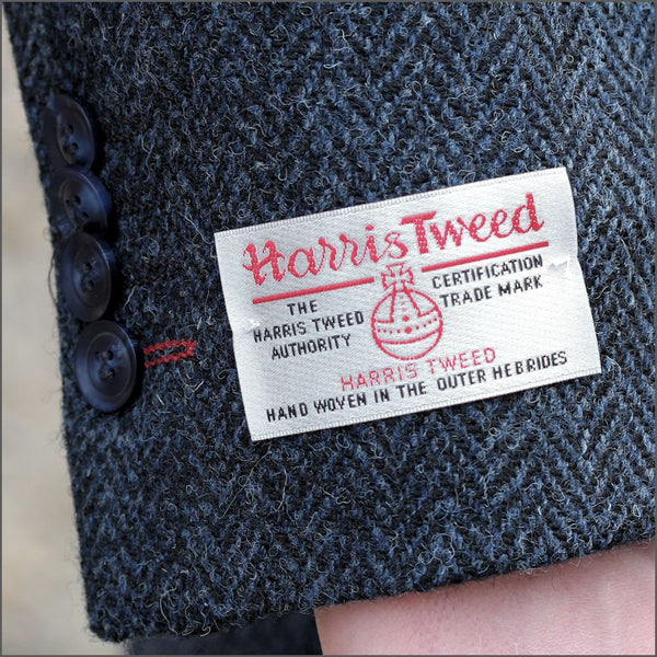 Harris Tweed Dark Blue Herringbone 3pc Suit=